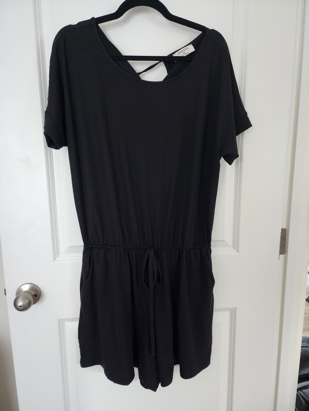 Zenana Outfitters Black Short Sleeve Drawstring Shorts Romper Size XL